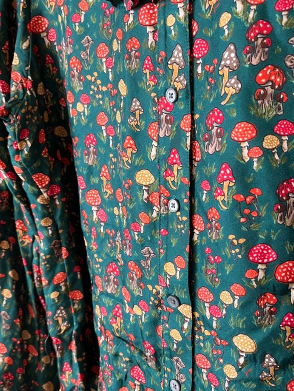 J Crew Collection 100% Silk Ruffle Collar Mushroom Print Blouse Large GUC - Picture 2 of 9